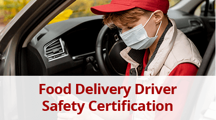 Masked food delivery driver inside car